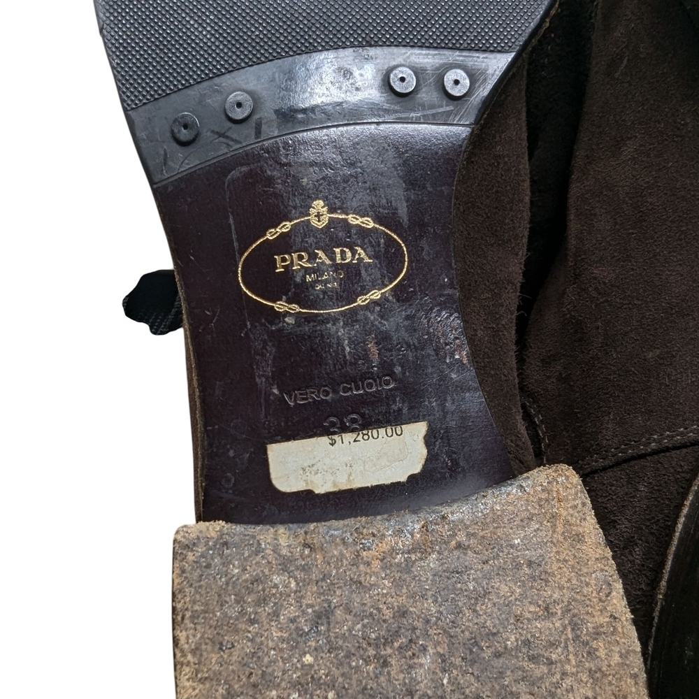 Prada Dark Brown Suede OTK Over the Knee Tall Boot Size EU 38 - Picture 12 of 16